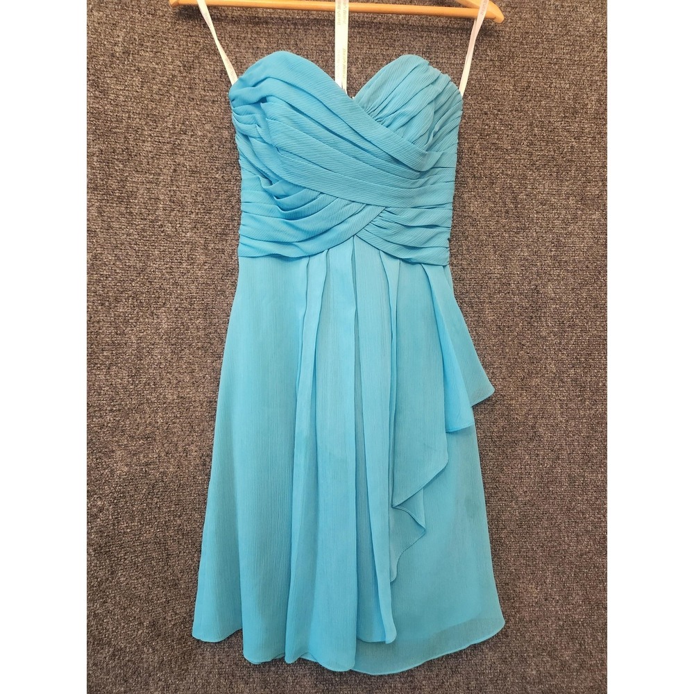 David's Bridal Dress Womens 0 Blue Chiffon Strapless Sweetheart Fit & Flare Mini